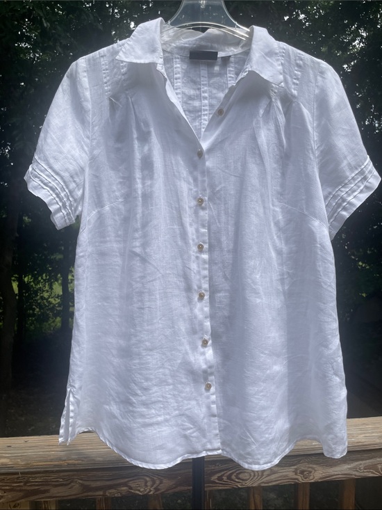 Avenue Tops - Avenue 18-20 Linen Classic White ShortSleeve Shirt Womens pit to pit 25” Preworn